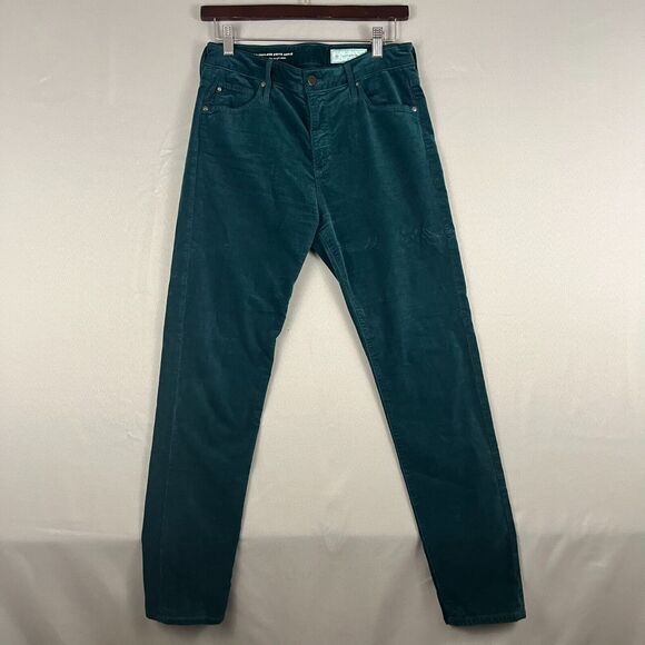 AG Jeans Anthropologie Stevie Ankle Pants 28R Emerald Green Holiday Velvet - Picture 2 of 8